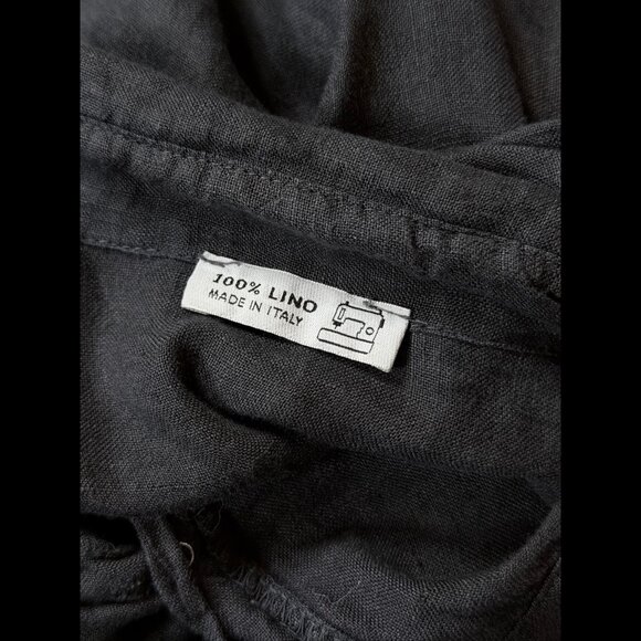 Made in Italy Shirt Dress OS Womens Gray 100% Linen Button Cap Sleeve Tunic - Picture 5 of 6